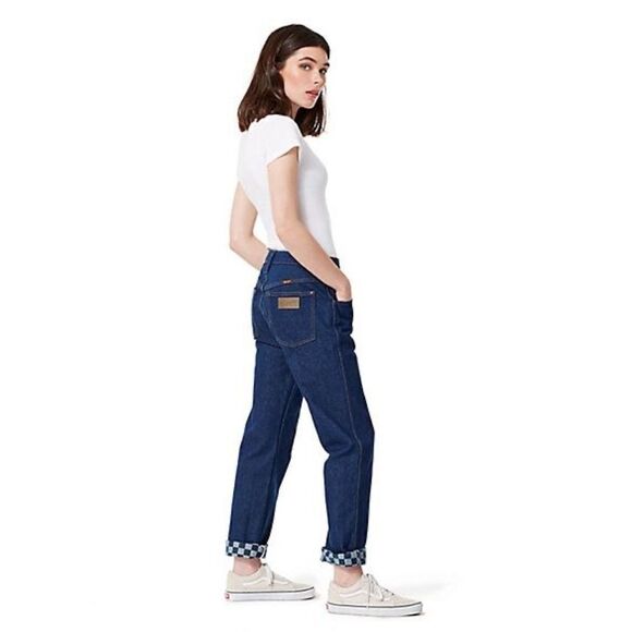 VANS X WRANGLER Off The Wall Heritage Cowboy Cut Checkerboard Denim Jeans AS NEW - Picture 1 of 16